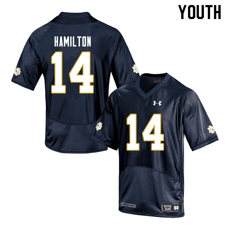 Youth #14 Kyle Hamilton Notre Dame Fighting Irish College Football Jerseys Sale-Navy